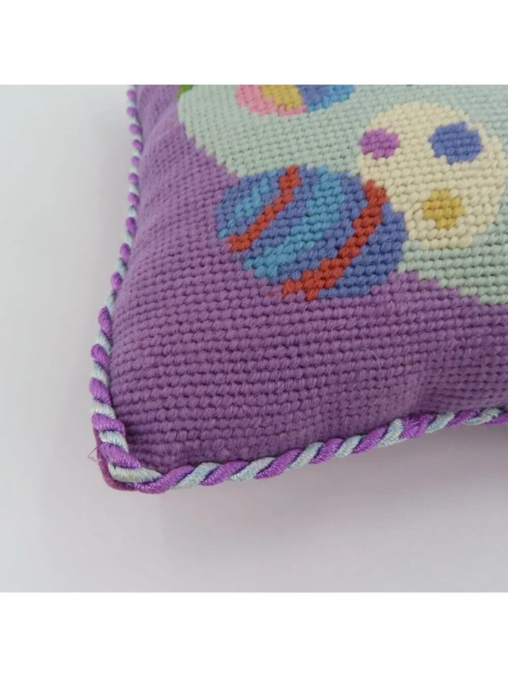 Easter Egg Tree Pastel Blue Yellow Purple Corded Needlepoint Accent Throw Pillow